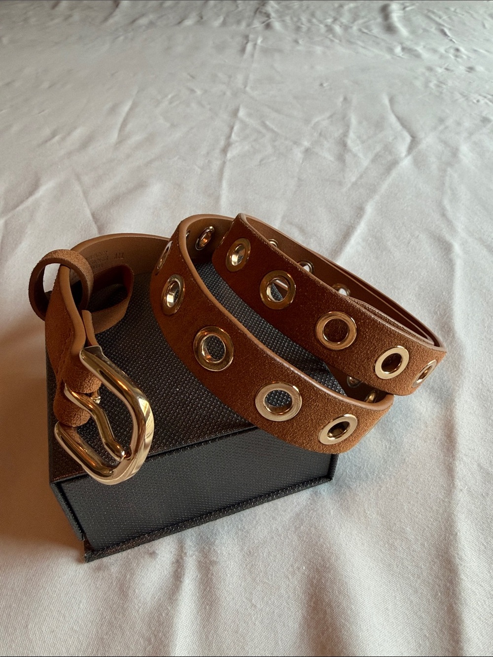 Madewell Brown Suede Grommet Belt with Gold Buckle